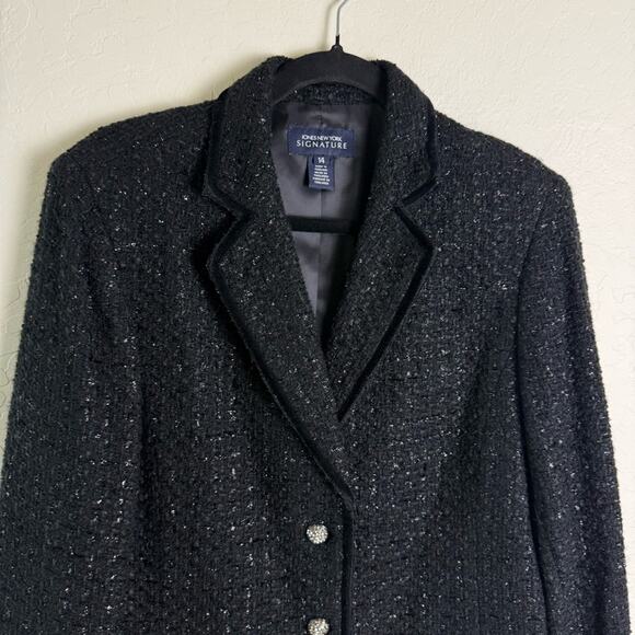 Jones New York Signature Black Shimmer Tweed Blazer Jacket 14 Bling Buttons - Picture 3 of 13